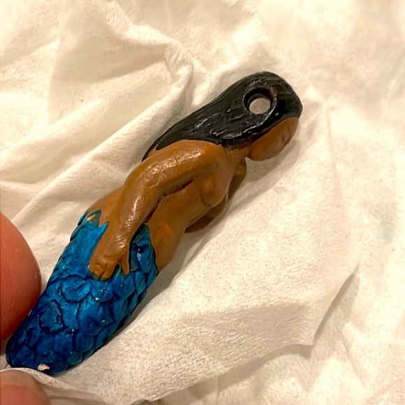 🆓 w any purchase 🧜‍♀️ Unique handmade mermaid bead blue turquoise clay bead - Picture 4 of 6